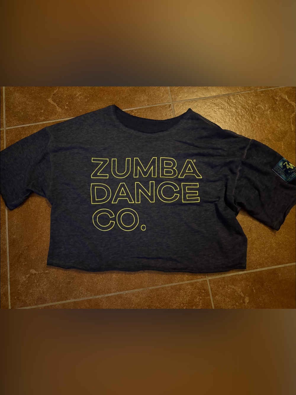 Zumba Fitness Women's Dark Navy Crop Tee with Neon Yellow Logo